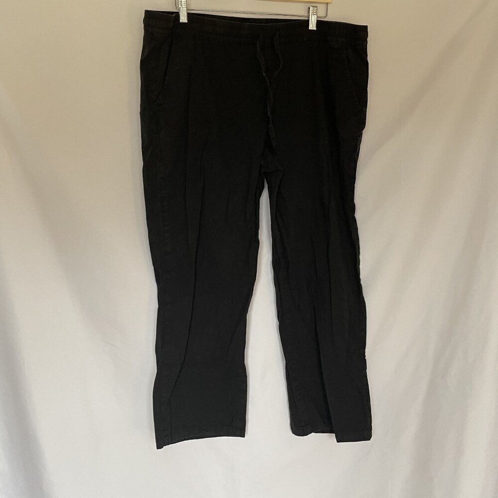 Black 3XL Linen & Cotton Blend Elastic Waist Pants women's casual trousers
